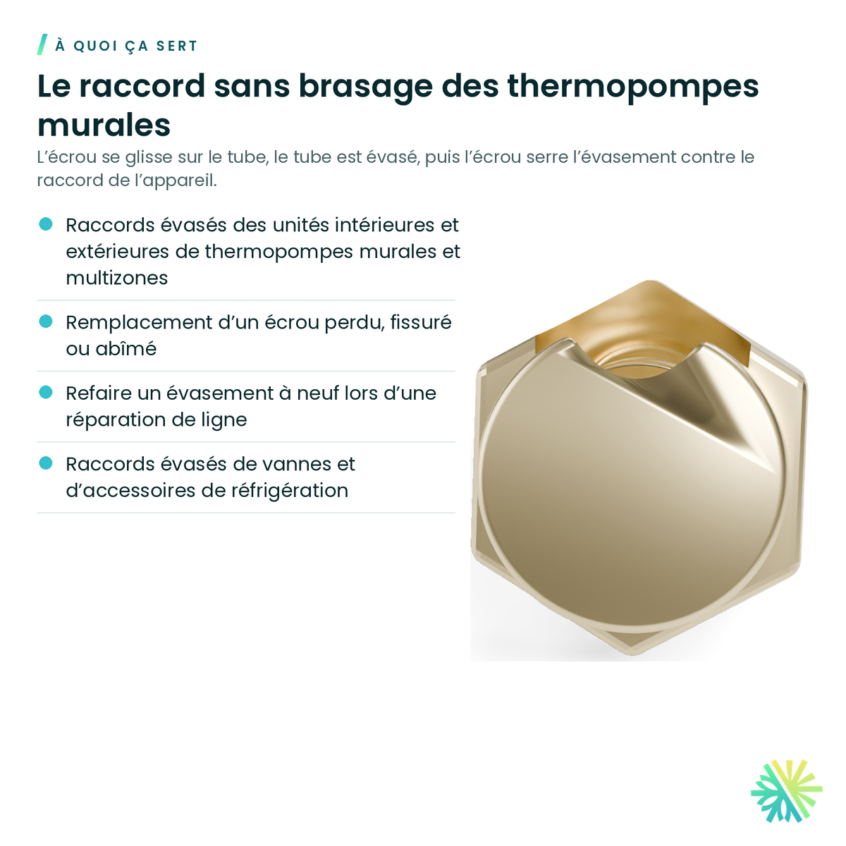 À quoi ça sert – Écrou évasé (flare) en laiton – court