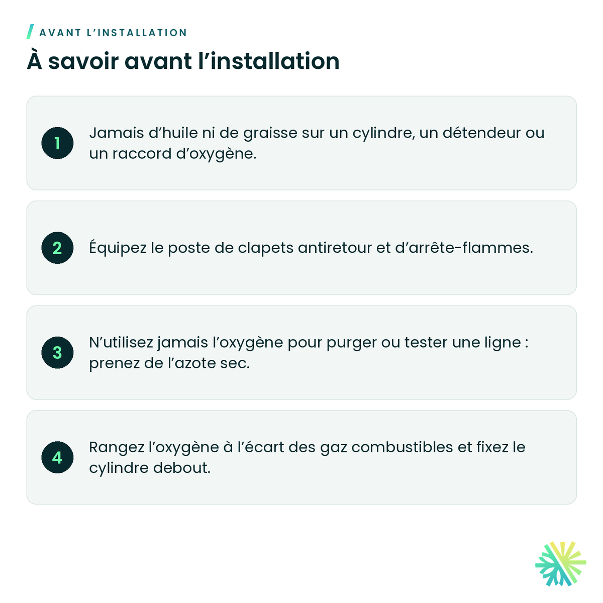 À savoir avant l’installation – Oxygène – cylindre