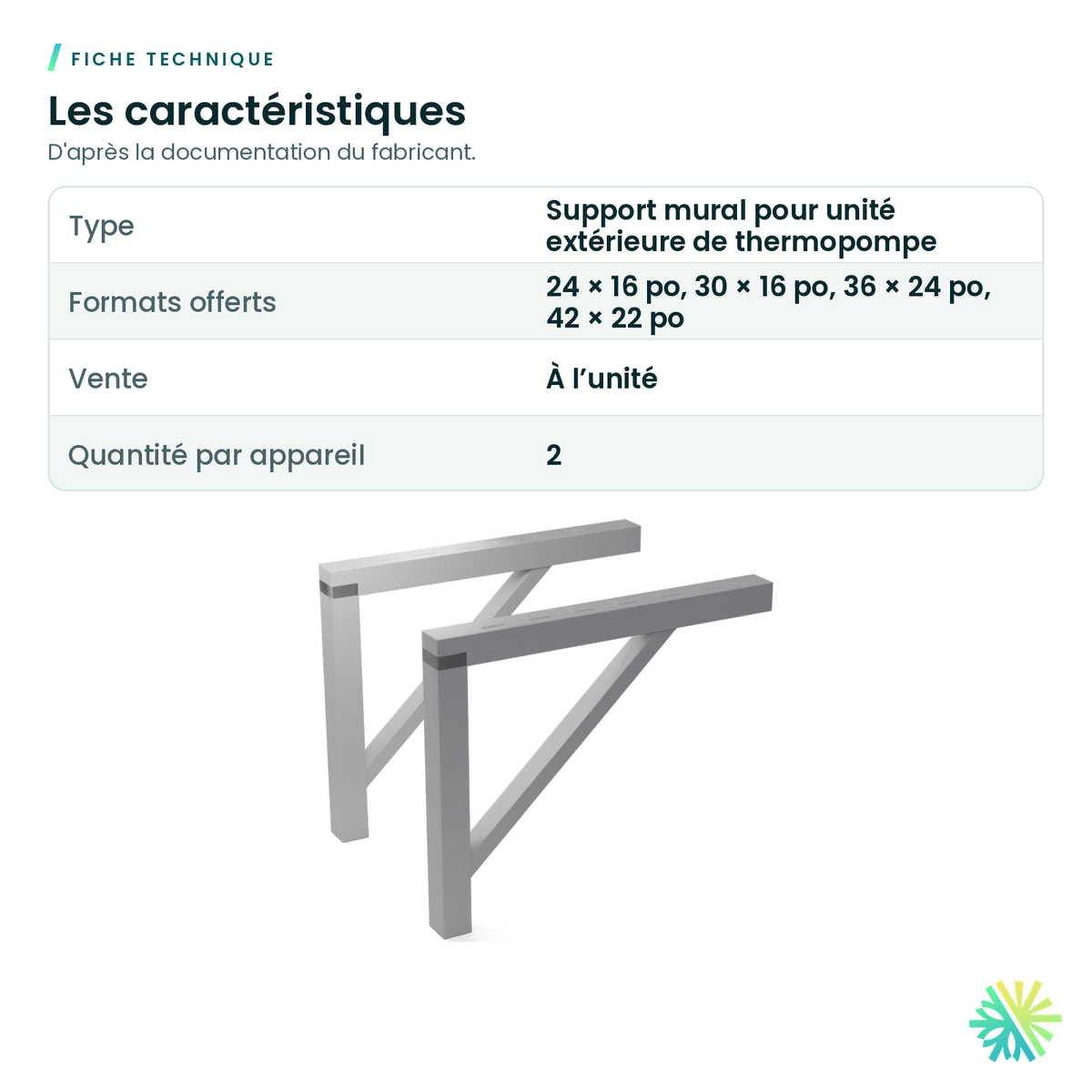 Fiche technique – Support mural pour unité extérieure de thermopompe