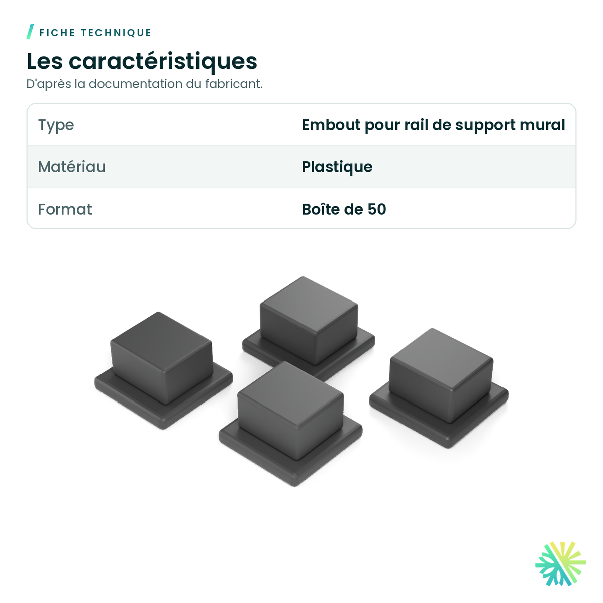 Fiche technique – Embouts en plastique pour support mural – boîte de 50