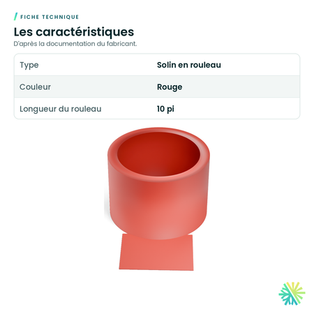 Fiche technique – Solin rouge – rouleau de 10 pi