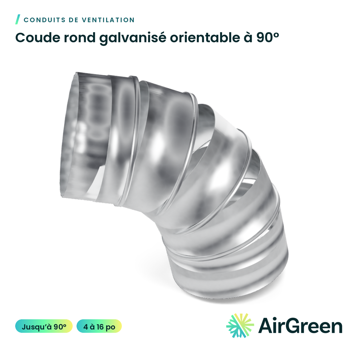 Coude rond galvanisé orientable à 90°