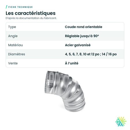 Fiche technique – Coude rond galvanisé orientable à 90°