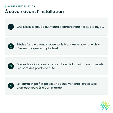 À savoir avant l’installation – Coude rond galvanisé orientable à 90°