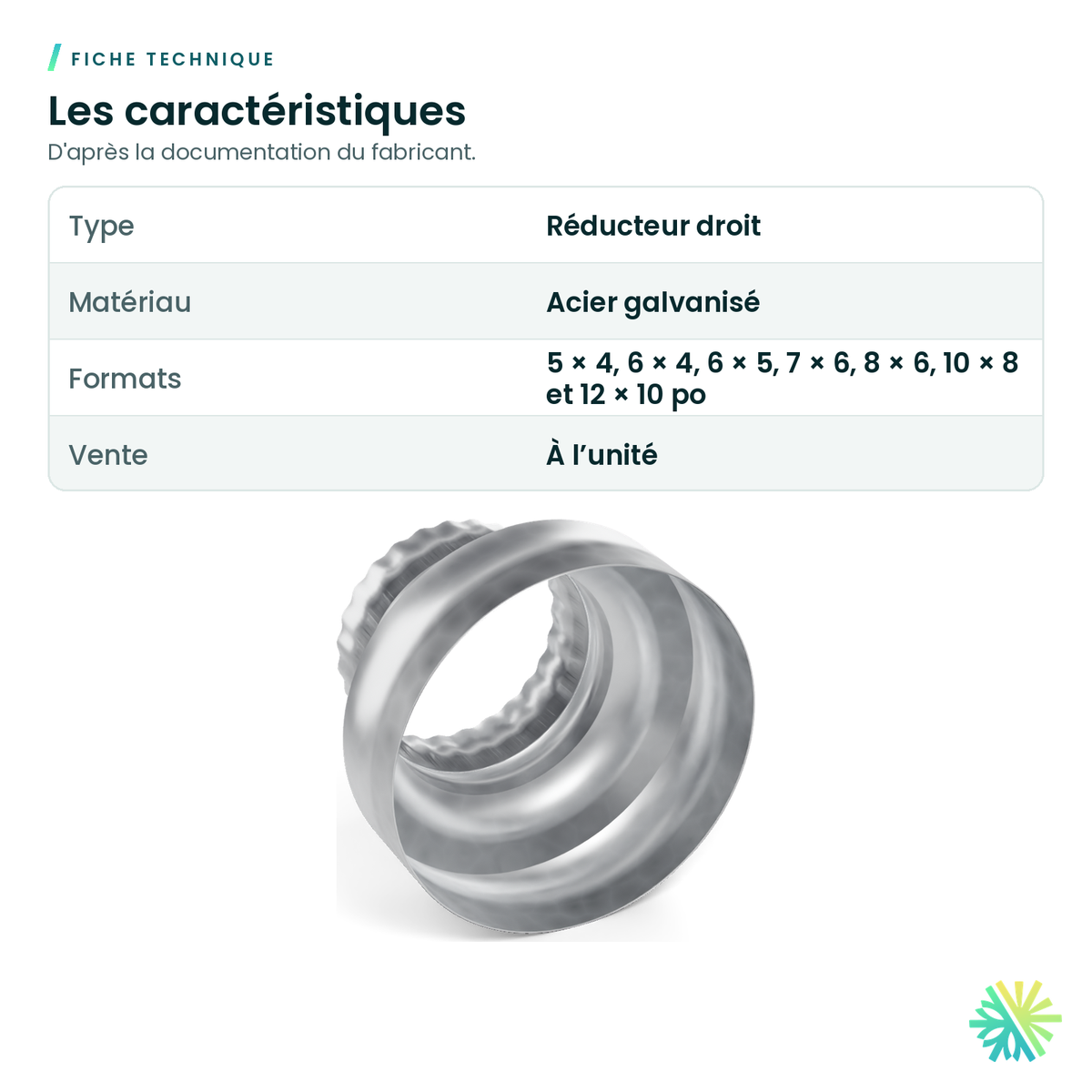 Fiche technique – Réducteur droit galvanisé