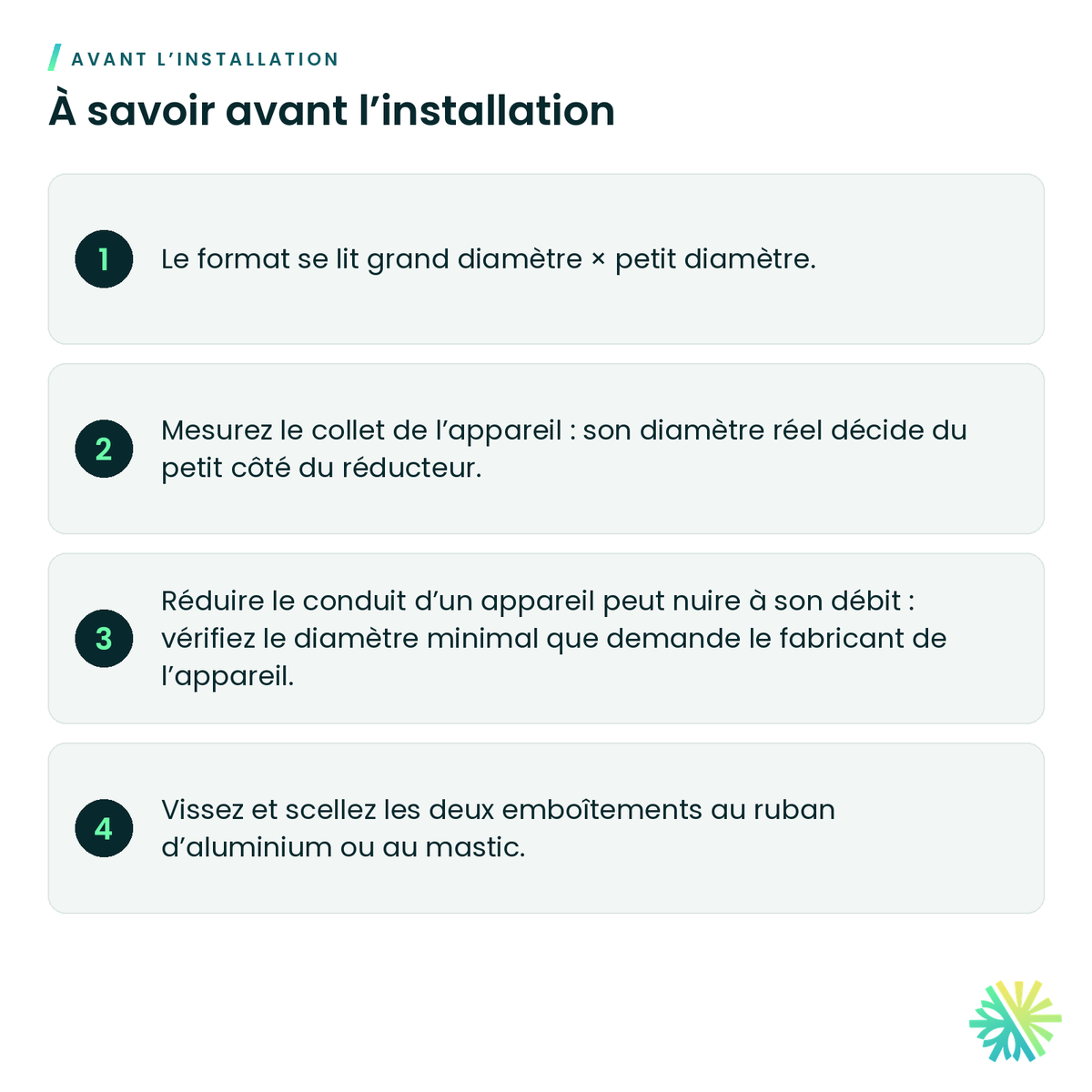 À savoir avant l’installation – Réducteur droit galvanisé