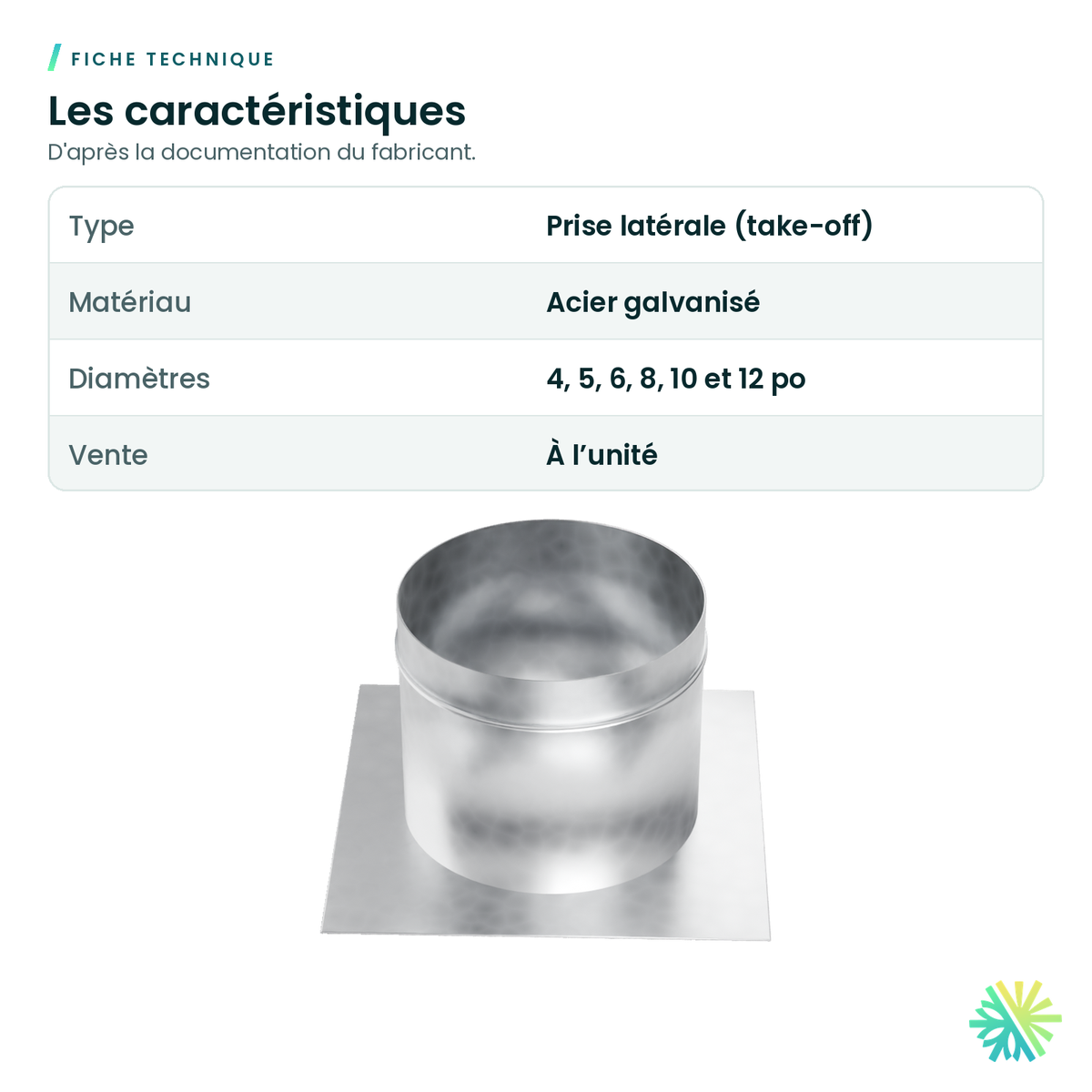 Fiche technique – Prise latérale galvanisée (take-off)