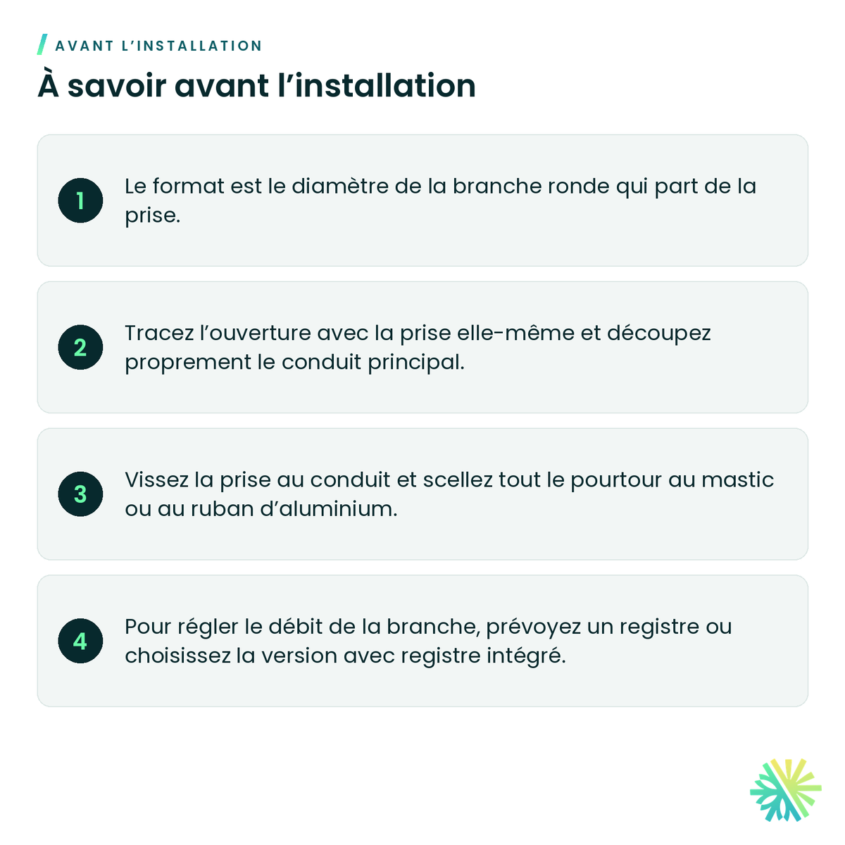 À savoir avant l’installation – Prise latérale galvanisée (take-off)