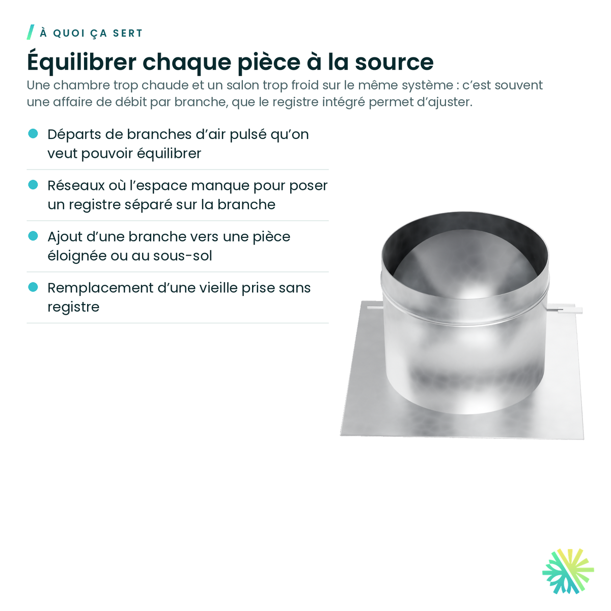 À quoi ça sert – Prise latérale galvanisée avec registre (take-off)