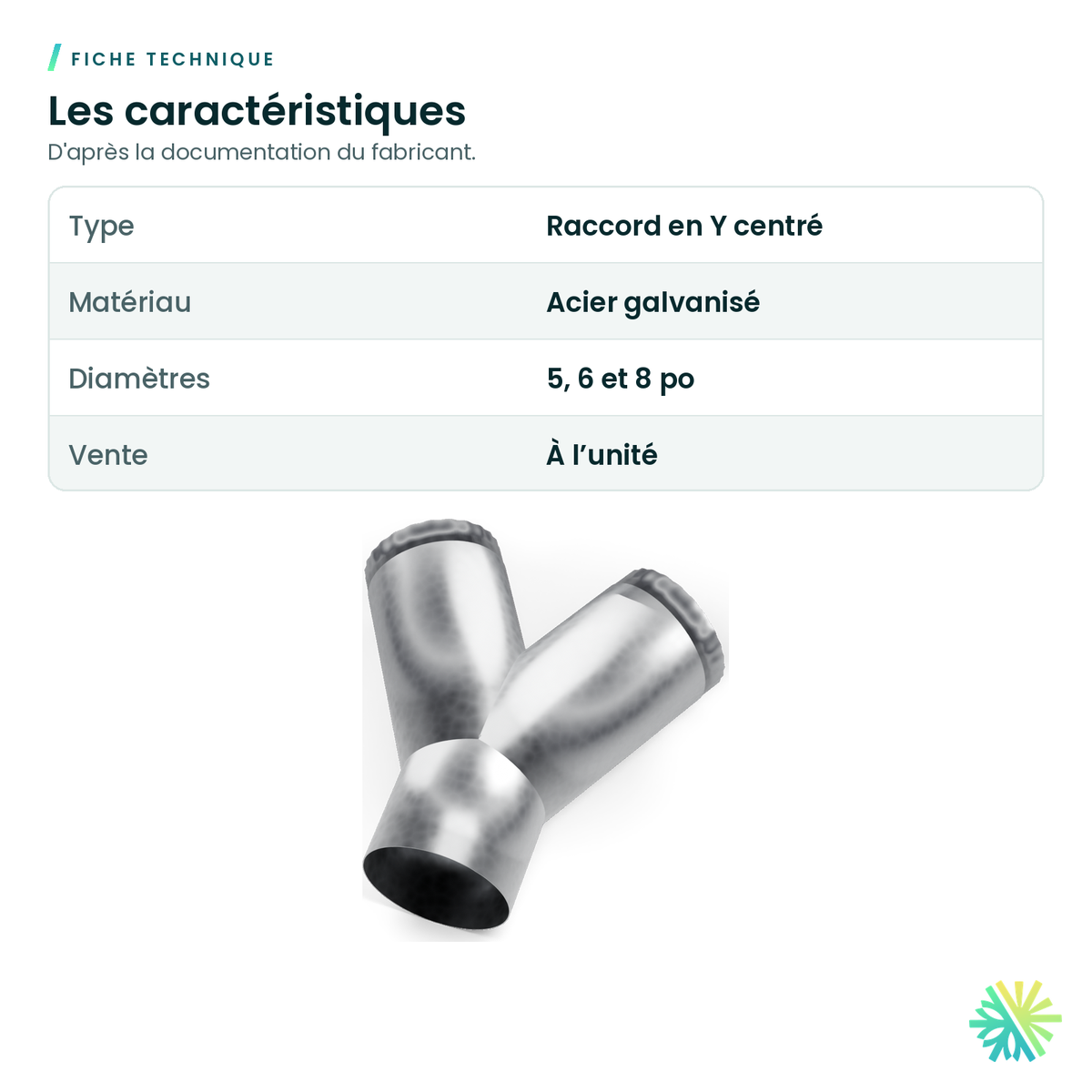 Fiche technique – Raccord en Y centré galvanisé