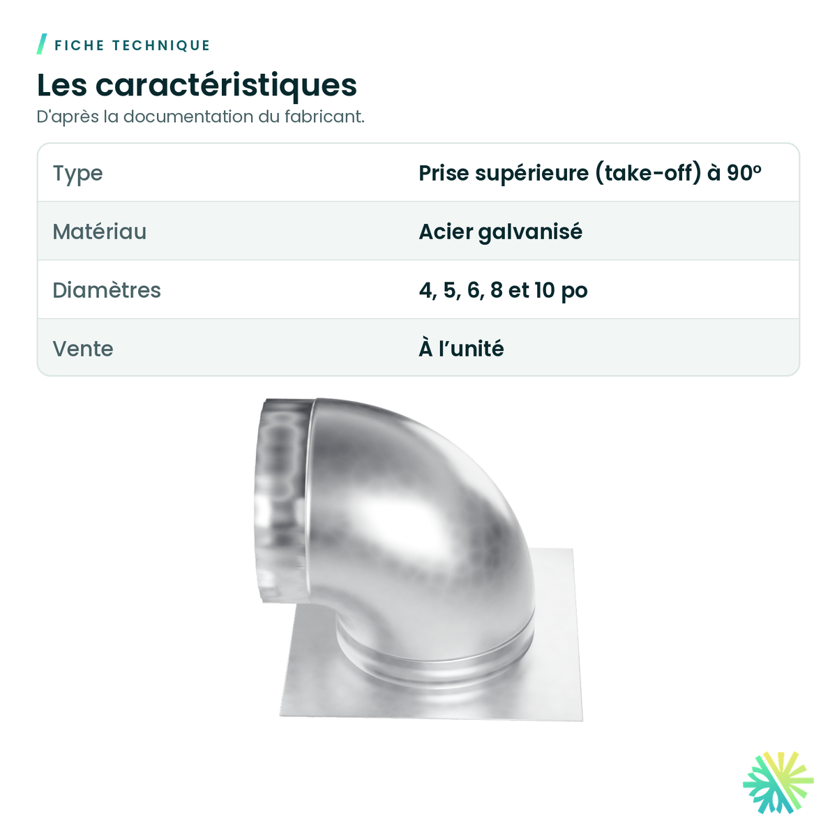 Fiche technique – Prise supérieure galvanisée à 90°