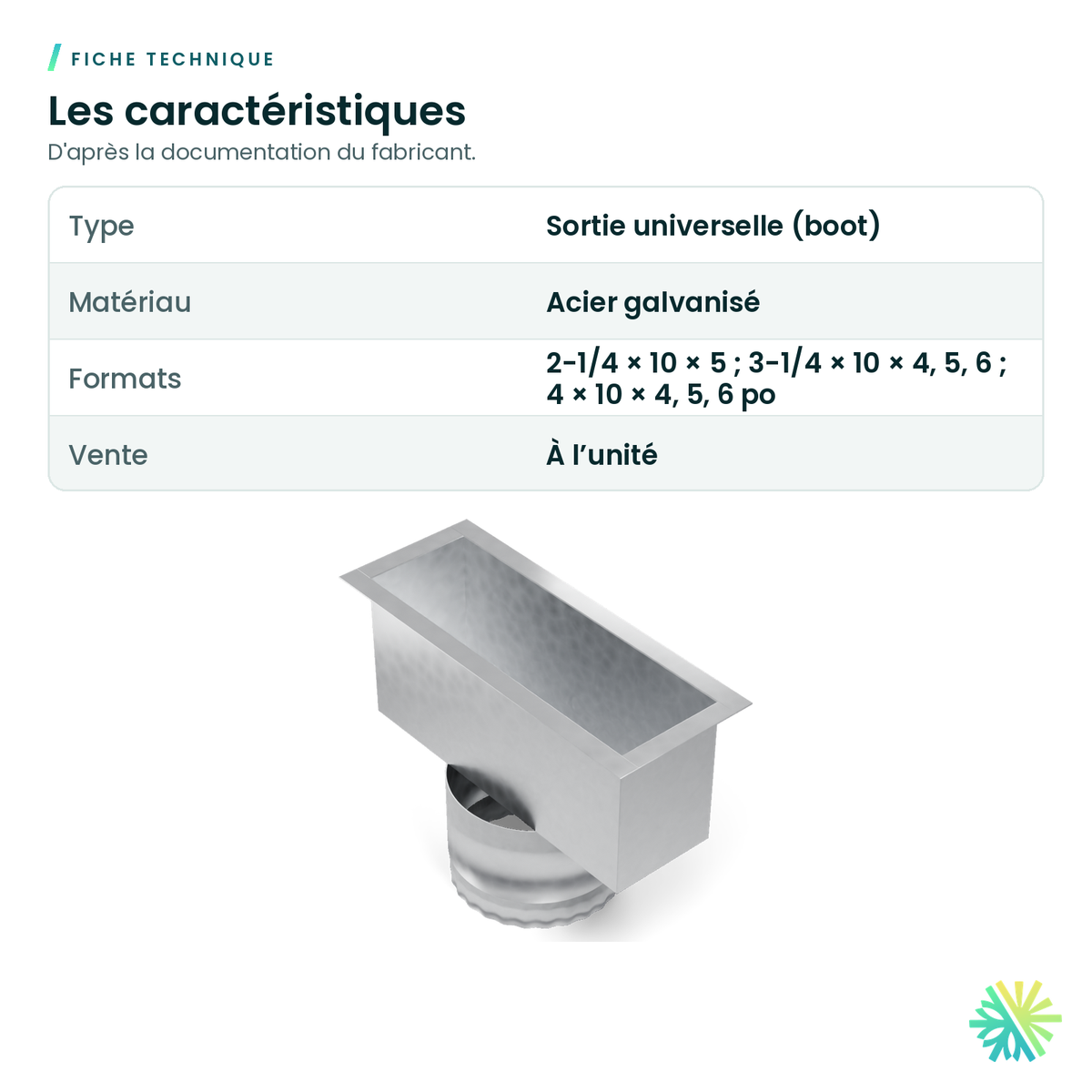 Fiche technique – Sortie universelle galvanisée (boot)