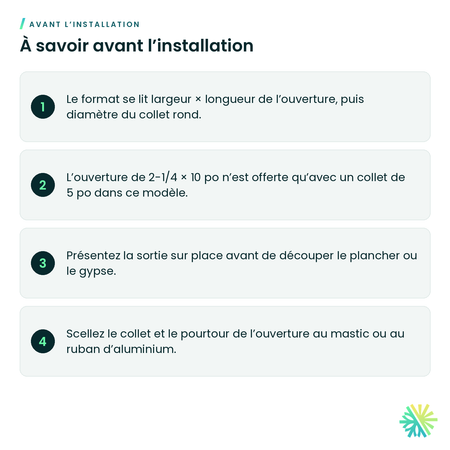 À savoir avant l’installation – Sortie universelle galvanisée (boot)