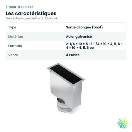 Fiche technique – Sortie allongée galvanisée (boot)