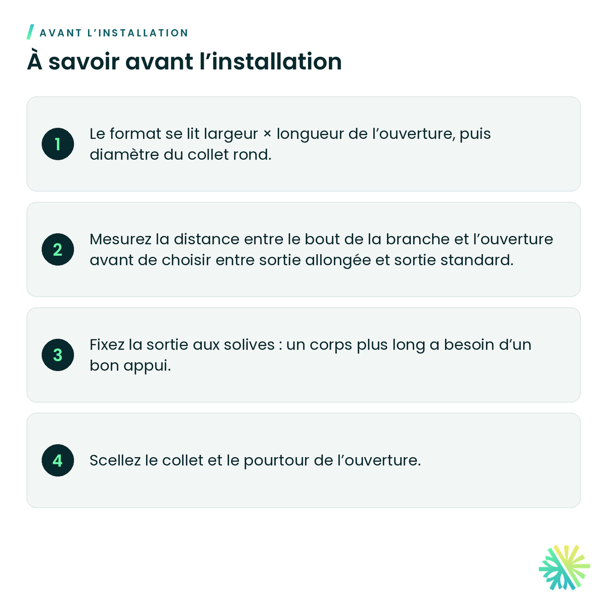 À savoir avant l’installation – Sortie allongée galvanisée (boot)