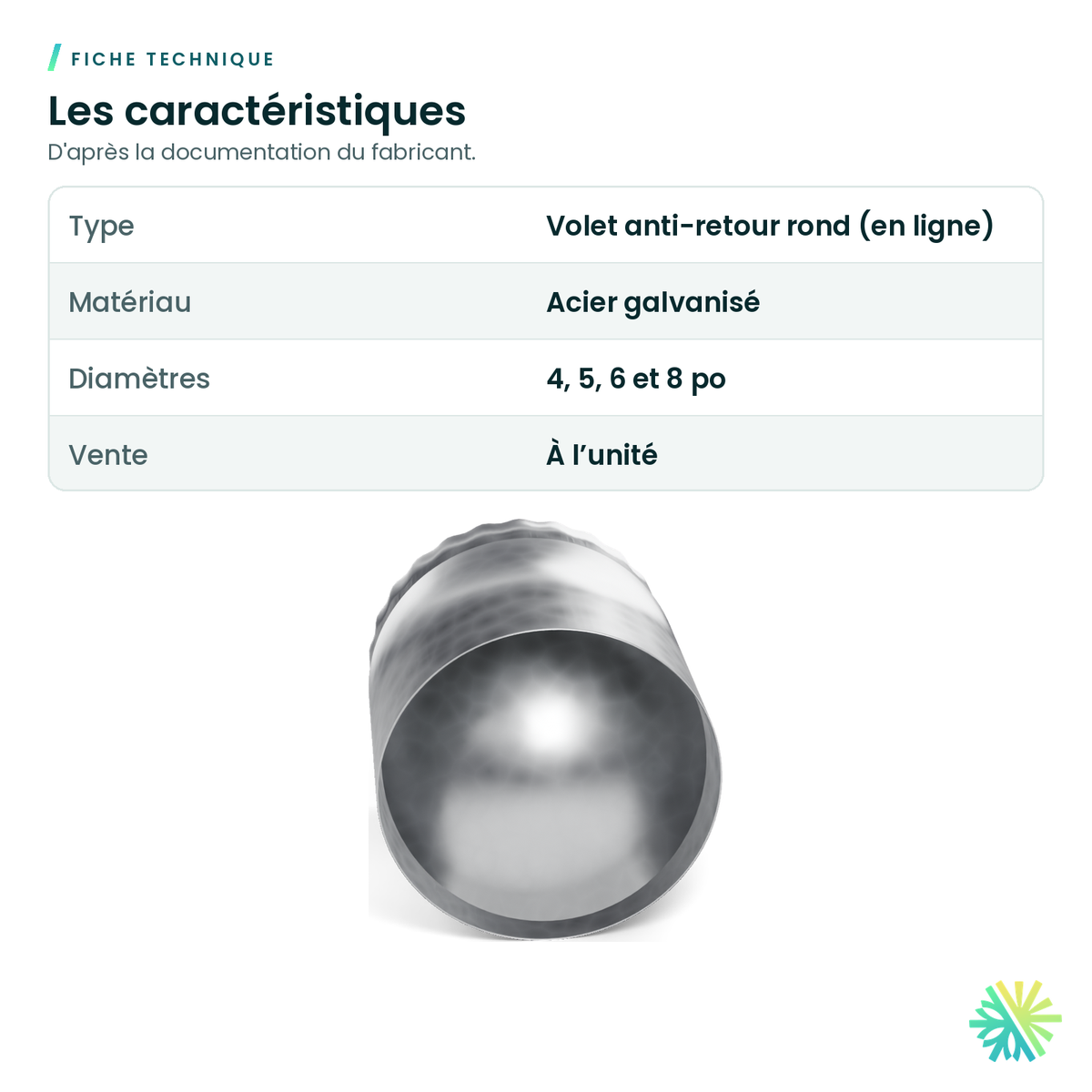 Fiche technique – Volet anti-retour rond galvanisé