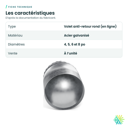 Fiche technique – Volet anti-retour rond galvanisé