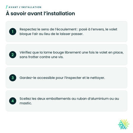 À savoir avant l’installation – Volet anti-retour rond galvanisé