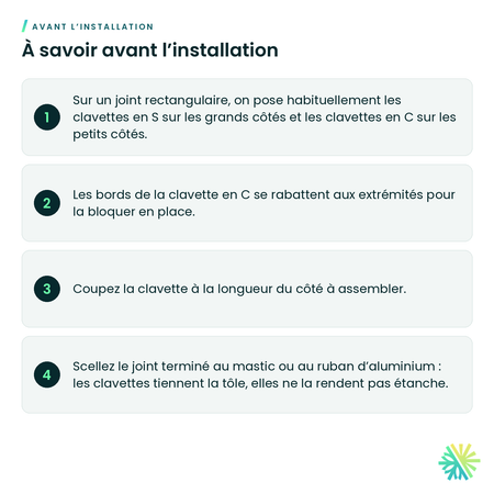 À savoir avant l’installation – Clavettes pour conduit galvanisé (C et S)