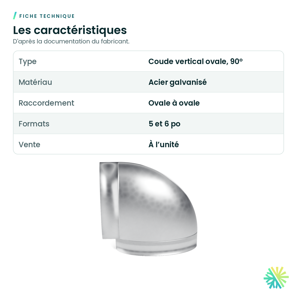 Fiche technique – Coude vertical ovale à 90° (conduit ovale)