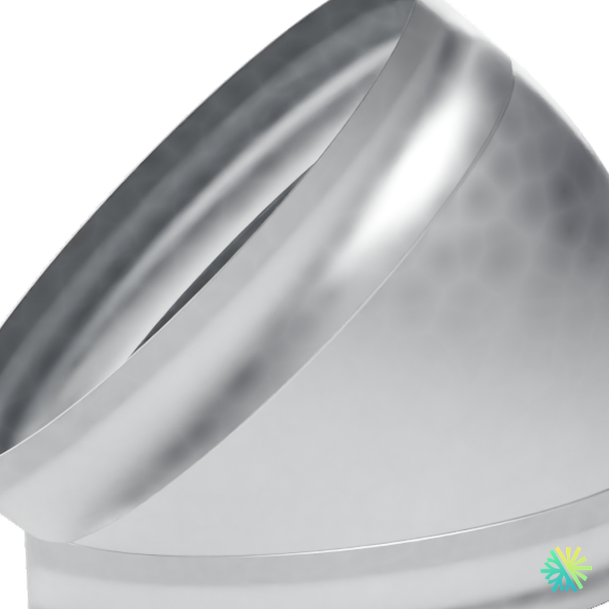 Vue de détail – Coude vertical ovale à 45° (conduit ovale)