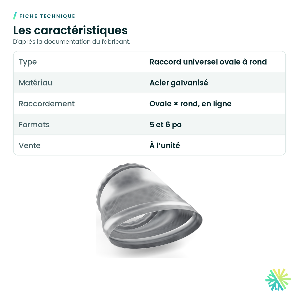 Fiche technique – Raccord universel ovale à rond (conduit ovale)
