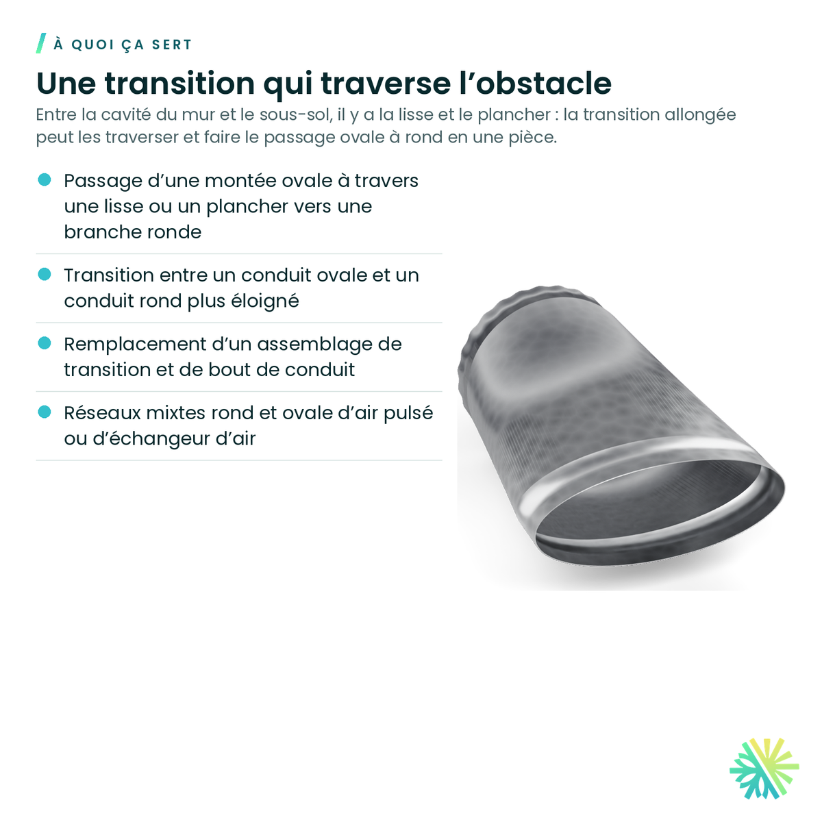 À quoi ça sert – Raccord allongé ovale à rond (conduit ovale)