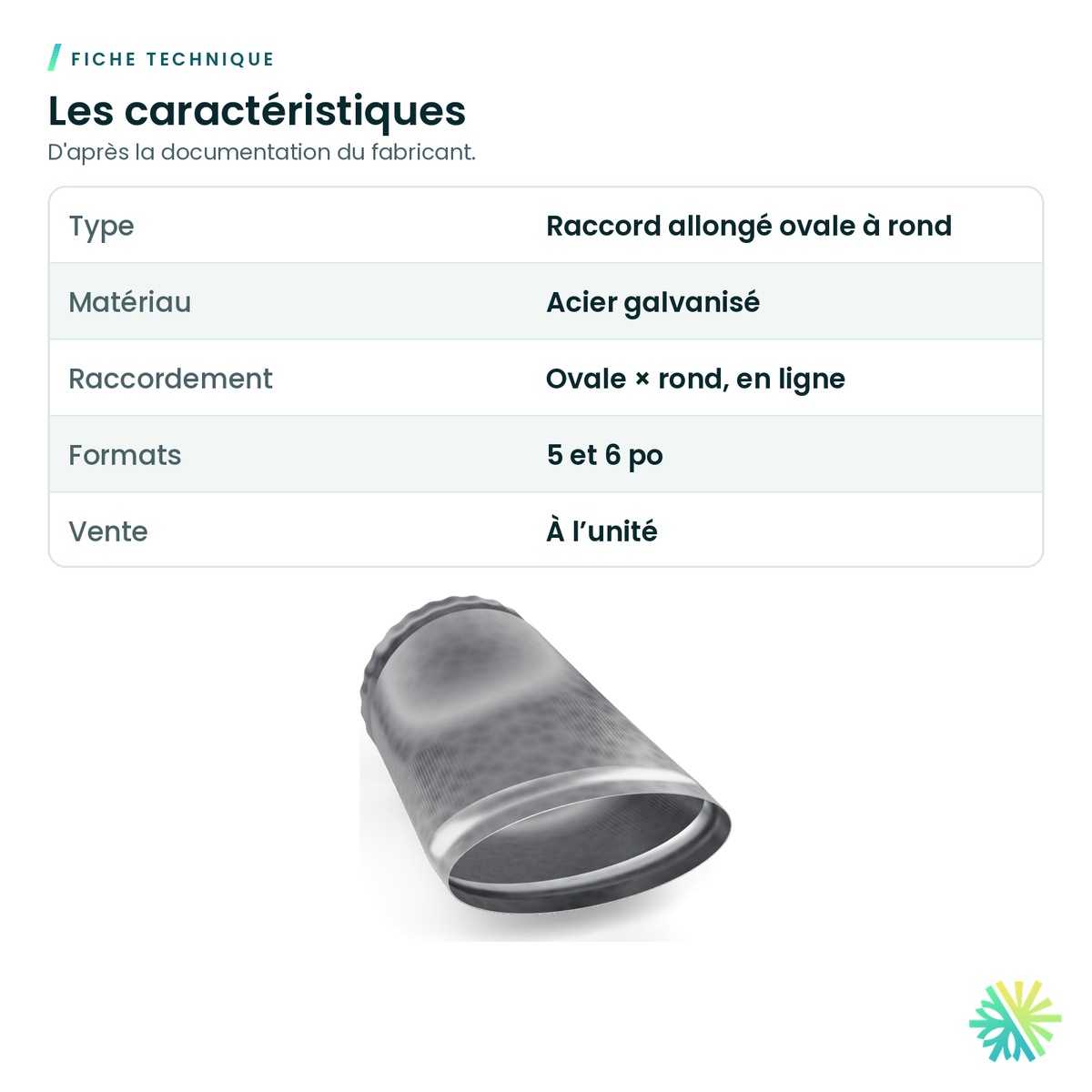 Fiche technique – Raccord allongé ovale à rond (conduit ovale)