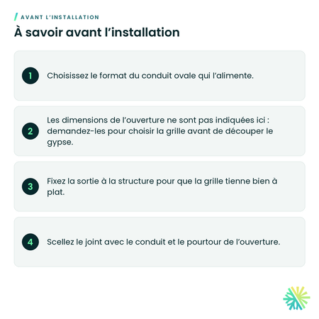 À savoir avant l’installation – Sortie de plafond ovale (conduit ovale)
