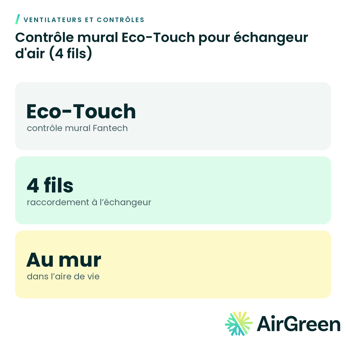 Contrôle mural Eco-Touch pour échangeur d'air (4 fils)