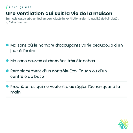 À quoi ça sert – Contrôle mural Eco-Touch Auto IAQ pour échangeur d'air