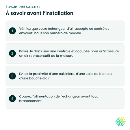 À savoir avant l’installation – Contrôle mural Eco-Touch Auto IAQ pour échangeur d'air
