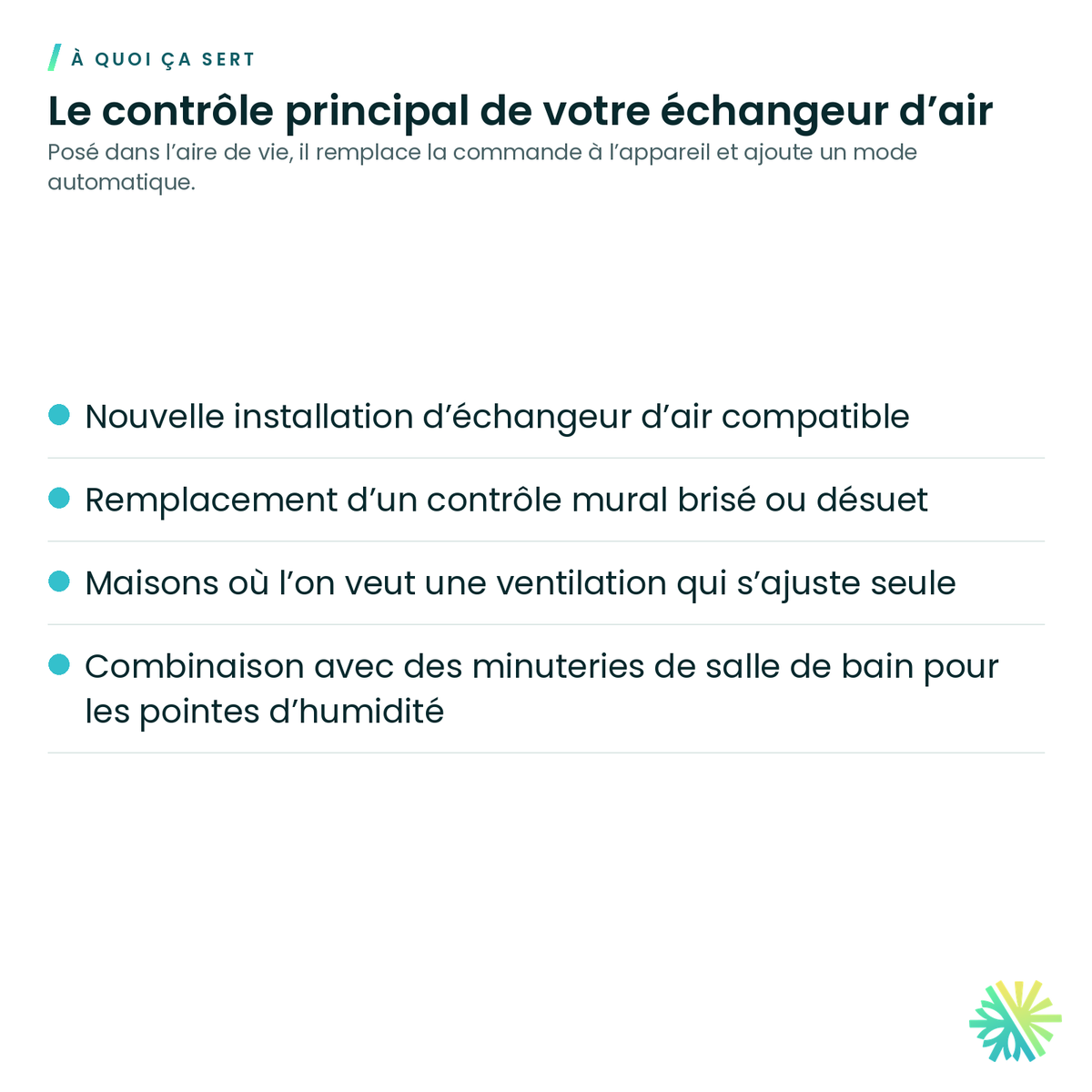 À quoi ça sert – Contrôle mural Eco-Feel Auto IAQ pour échangeur d'air