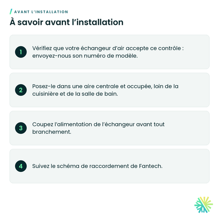 À savoir avant l’installation – Contrôle mural Eco-Feel Auto IAQ pour échangeur d'air