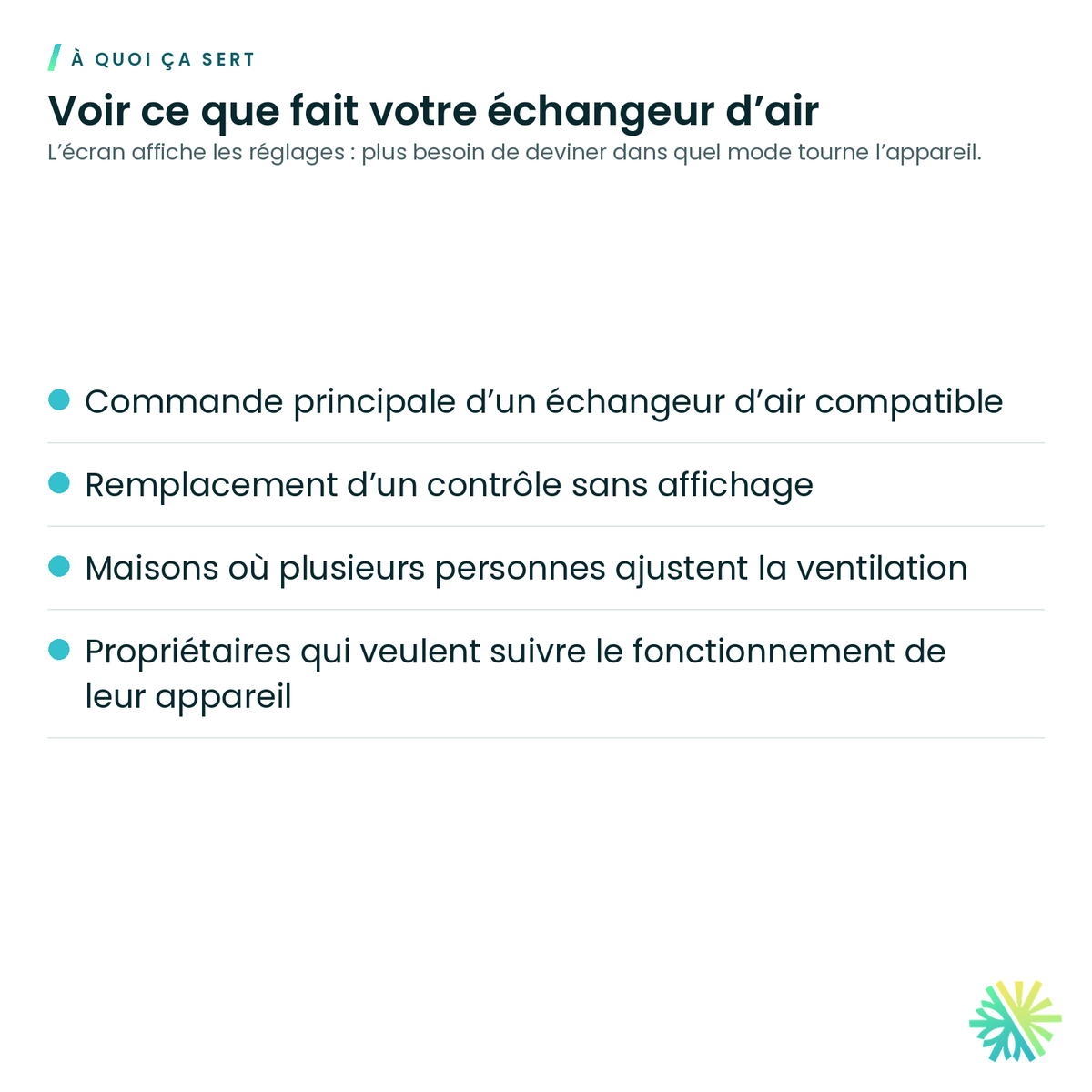 À quoi ça sert – Contrôle électronique à écran pour échangeur d'air