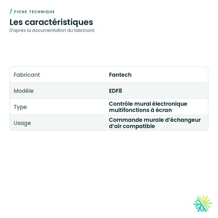 Fiche technique – Contrôle électronique à écran pour échangeur d'air