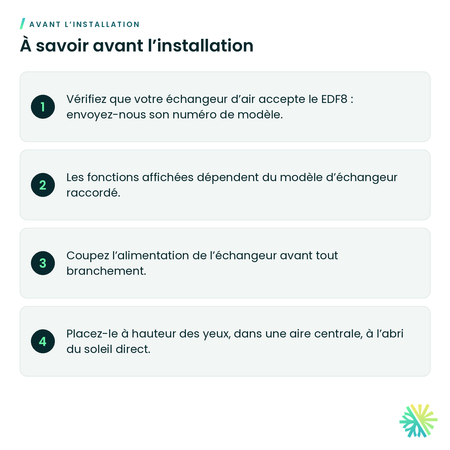 À savoir avant l’installation – Contrôle électronique à écran pour échangeur d'air