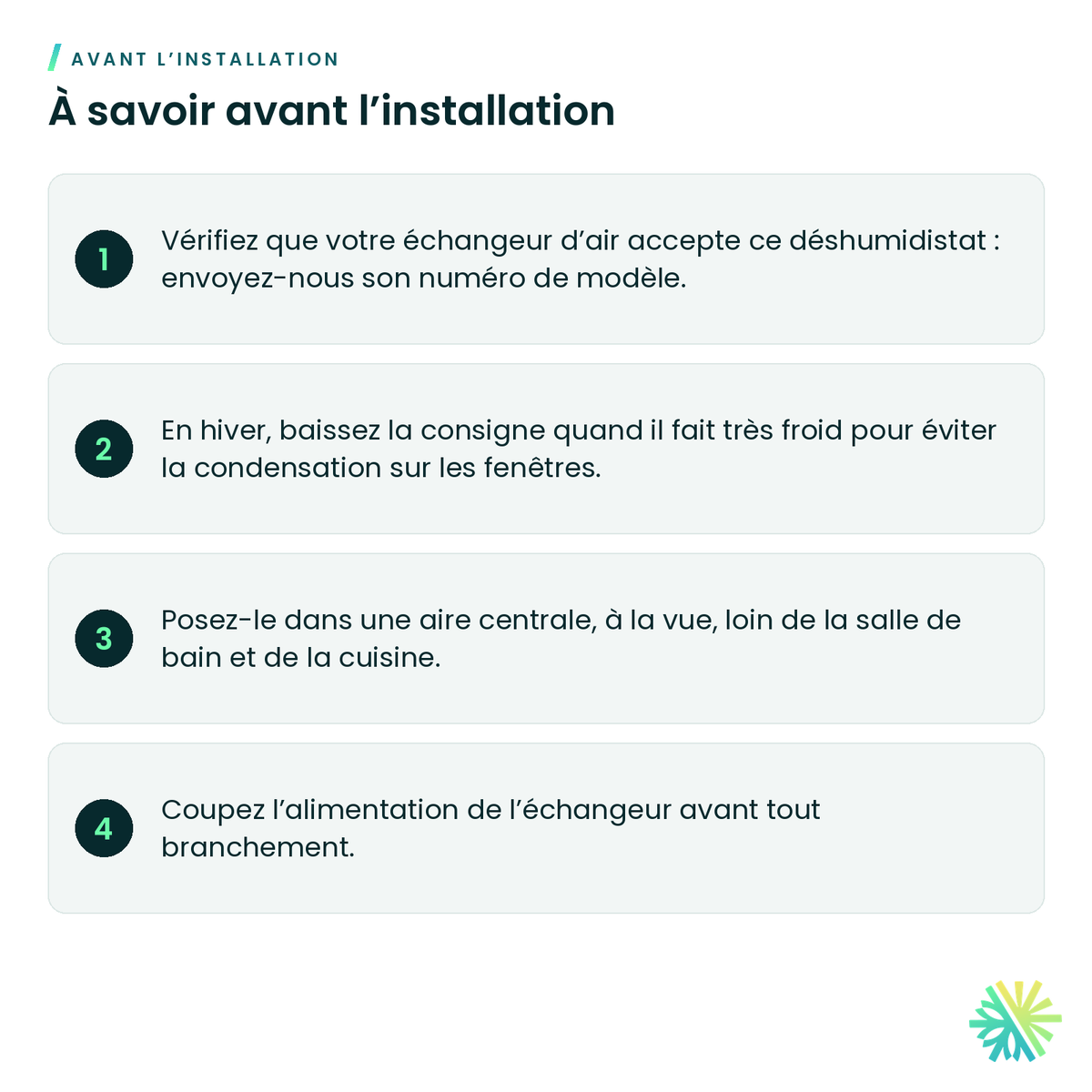 À savoir avant l’installation – Déshumidistat mécanique à voyant pour échangeur d'air