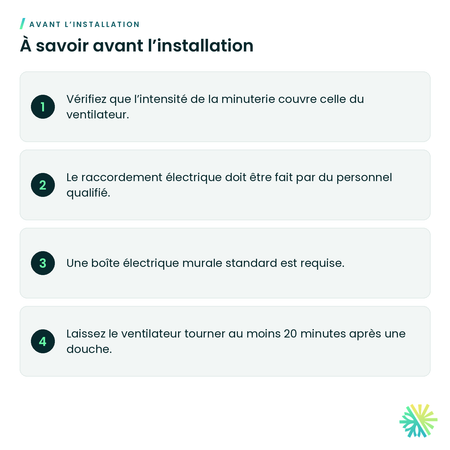 À savoir avant l’installation – Minuterie pour ventilateur de salle de bain