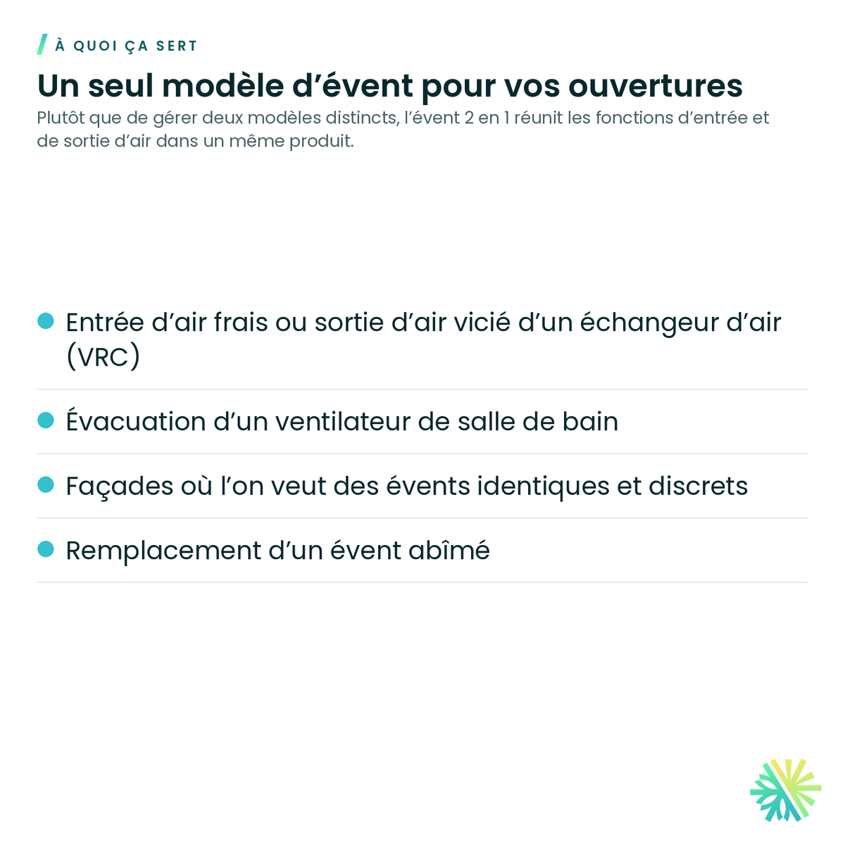 À quoi ça sert – Évent mural 2 en 1 (entrée et sortie d'air)