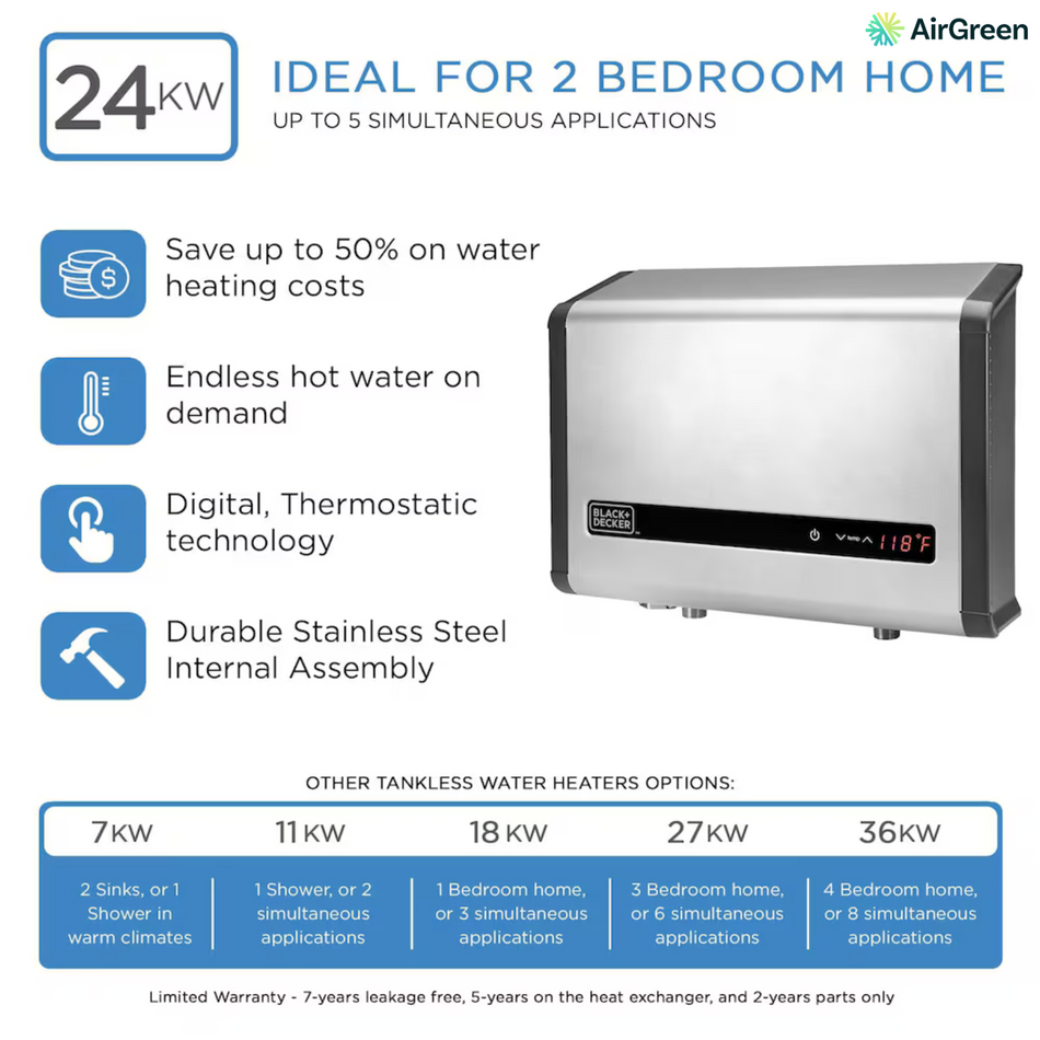 Tankless Electric Water Heater | Black + Decker | 24 kW 4.63 GPM | Digital Auto-Modulating | Montreal, Laval, Longueuil, South Shore & North Shore