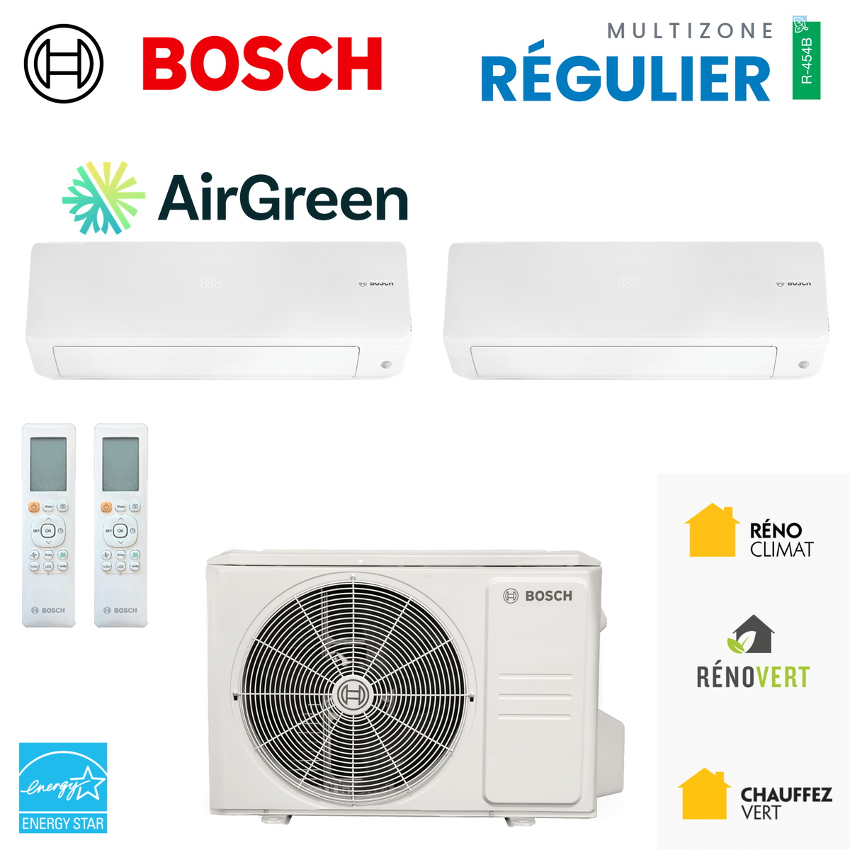 Thermopompe multizone Bosch Climate 5000 Régulier, 2 zones, R-454B