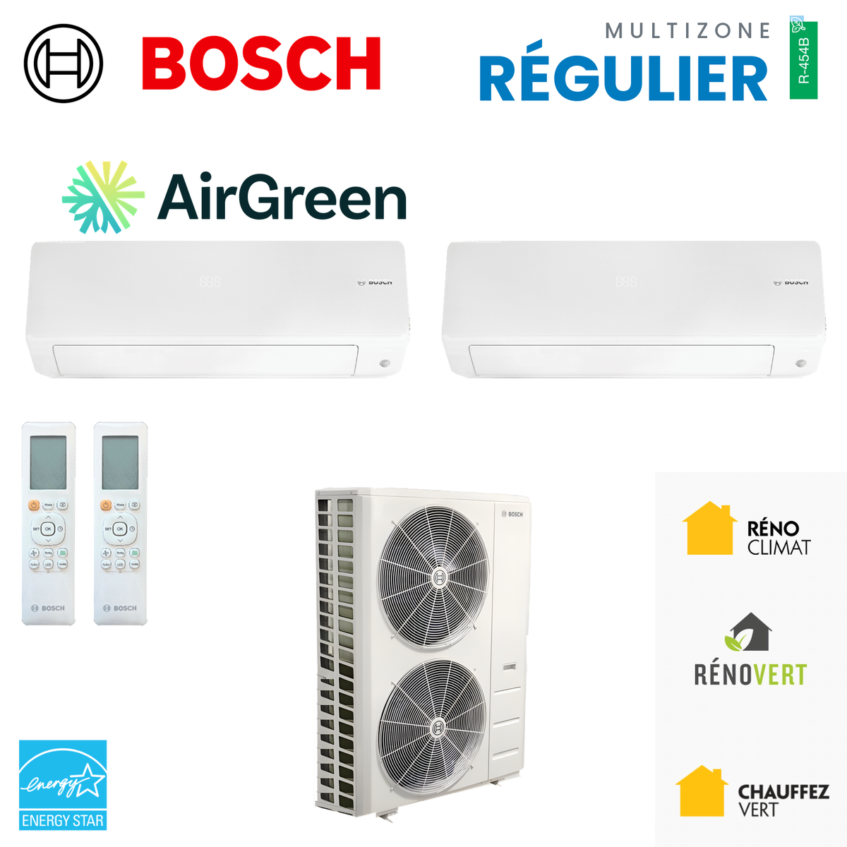 Thermopompe multizone Bosch Climate 5000 Régulier, 2 zones, R-454B