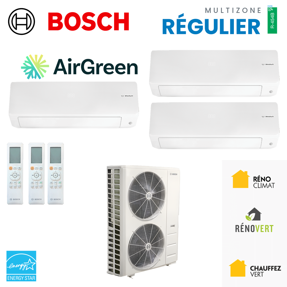 Thermopompe multizone Bosch Climate 5000 Régulier, 3 zones, R-454B