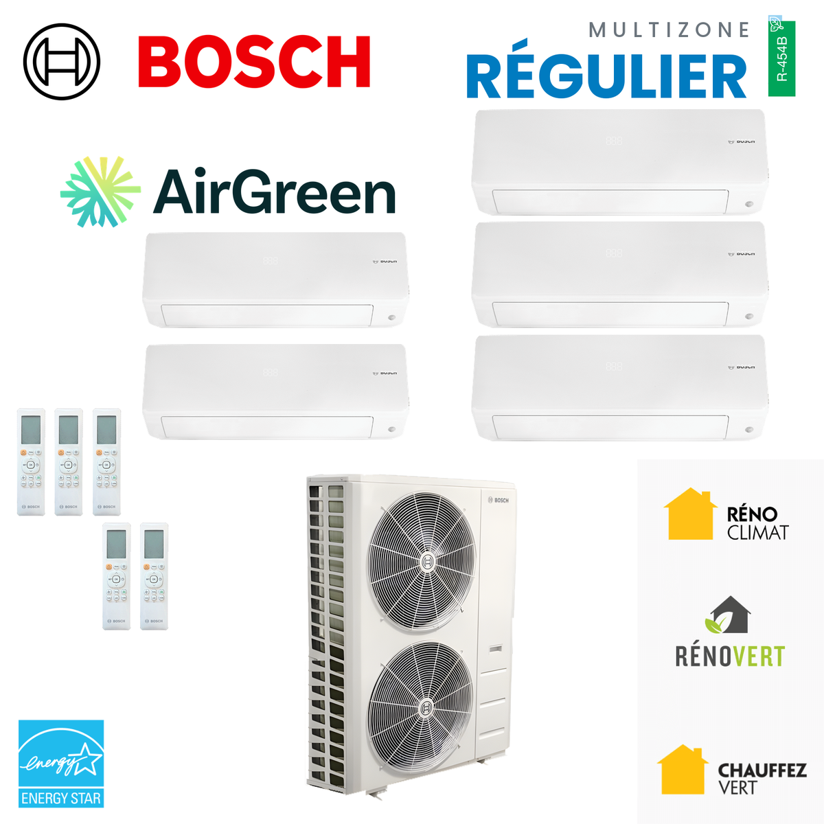 Thermopompe multizone Bosch Climate 5000 Régulier, 5 zones, R-454B