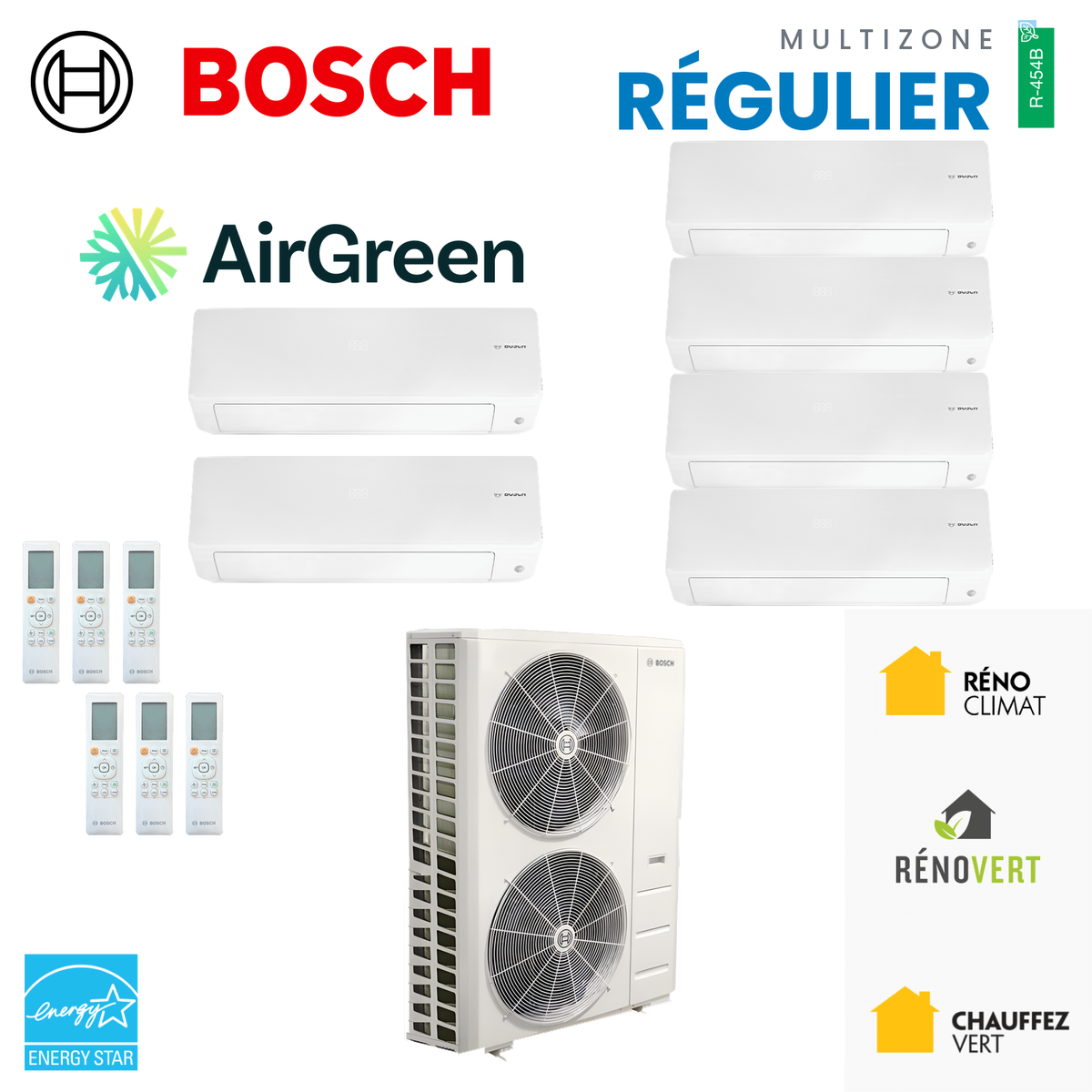 Thermopompe multizone Bosch Climate 5000 Régulier, 6 zones, R-454B