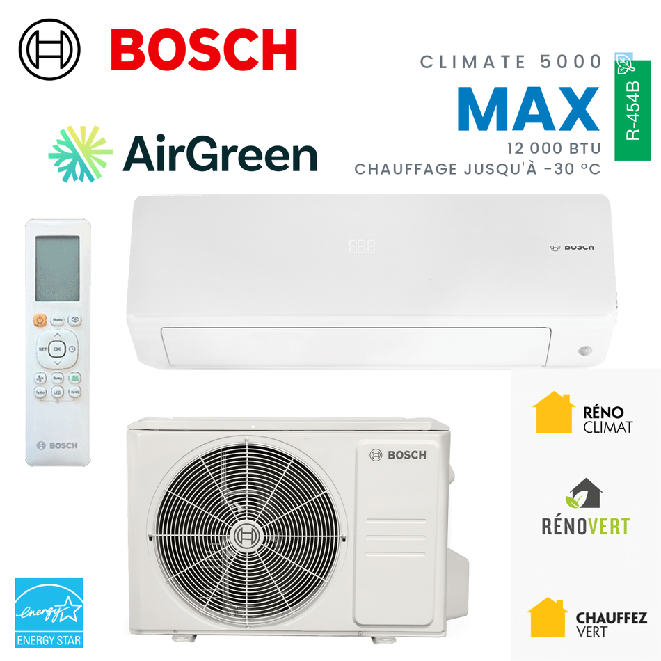 Thermopompe murale Bosch Climate 5000 MAX Performance 12 000 BTU, R-454B