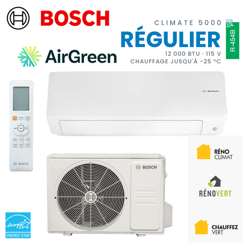 Thermopompe murale Bosch Climate 5000 Régulier 12 000 BTU 115 V, R-454B