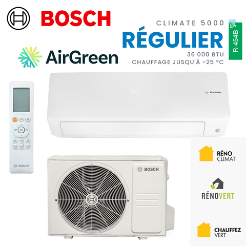 Thermopompe murale Bosch Climate 5000 Régulier 36 000 BTU, R-454B