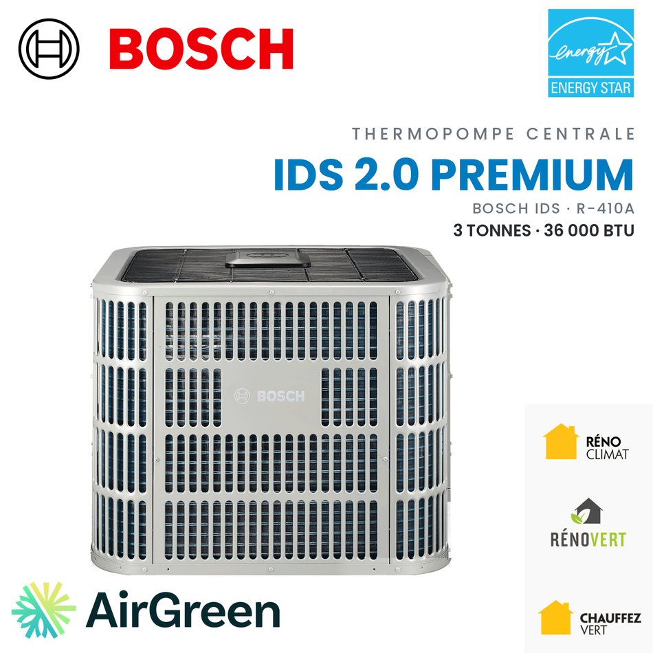 Thermopompe centrale Bosch IDS 2.0 Premium R-410A, 3 tonnes (36 000 BTU)